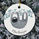 Niedlich Sloth Personalisiert Keramik Ornament<br><div class="desc">Niedliche und skurrile Aquarellmatte. Ändern Sie den Namen zum Anpassen. Original Kunst von Nic Squirrell</div>