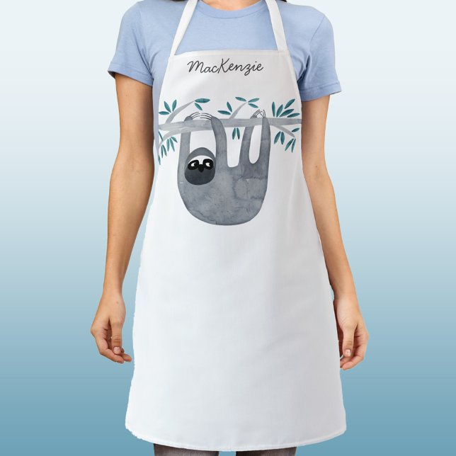 Niedlich Sloth Personalisiert Schürze (Personalized name watercolor sloth apron)
