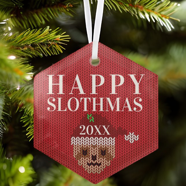 Niedlich Sloth Personalisiert Year Happy Slothmas  Ornament Aus Glas (Tis the season to be a sloth. Add a year and hang it high!)