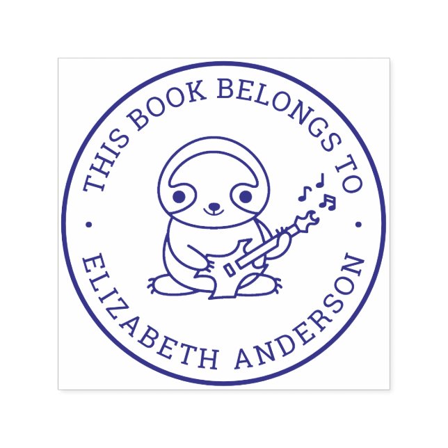 Niedlich Sloth Play Guitar Individuelle Name Schoo Permastempel (Design)