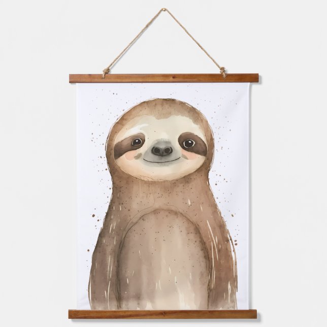 Niedlich Sloth Wandteppich Mit Holzrahmen (Vorderseite)
