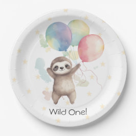 Niedlich Sloth Watercolor Balloons Wild One Birthd Pappteller