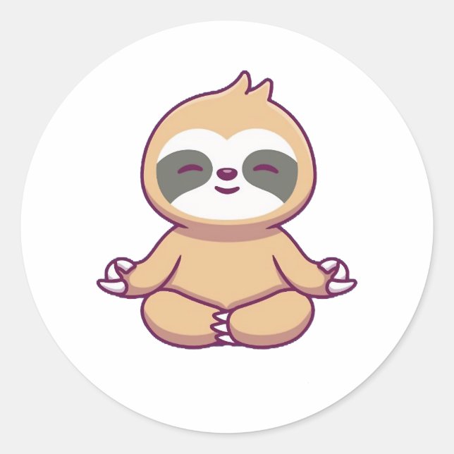 Niedlich Sloth Yoga Runder Aufkleber (Vorderseite)