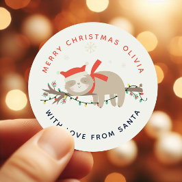 Niedlich Slothy 1. Weihnachtskids Runder Aufkleber