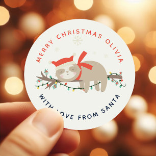 Niedlich Slothy 1. Weihnachtskids Runder Aufkleber