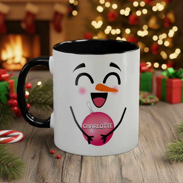Niedlich Smile Face Winter Snowman Weihnachtsschmu Zweifarbige Tasse (Cute Smile Face Winter Snowman Christmas Ornament Two-Tone Coffee Mug
)