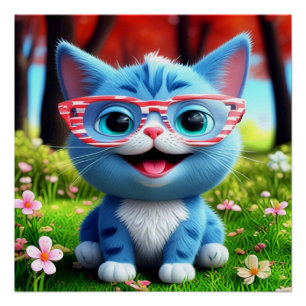 Niedlich Smiling Blue Kitten-556655 Poster