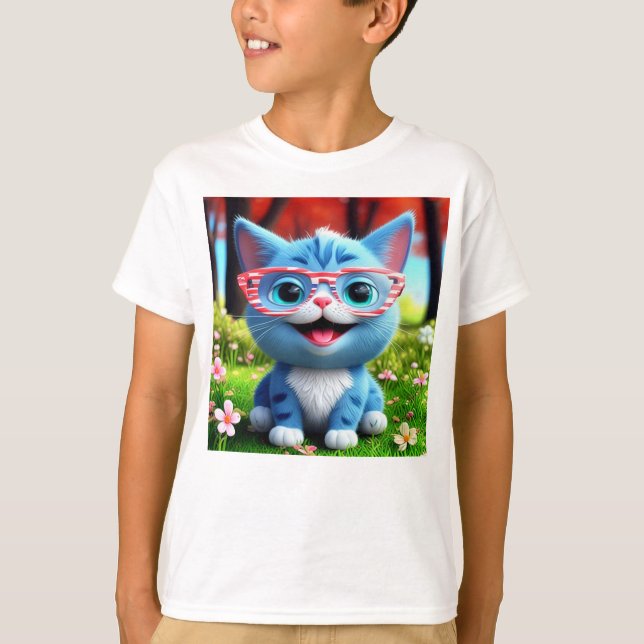 Niedlich Smiling Blue Kitten-55665 T-Shirt (Vorderseite)