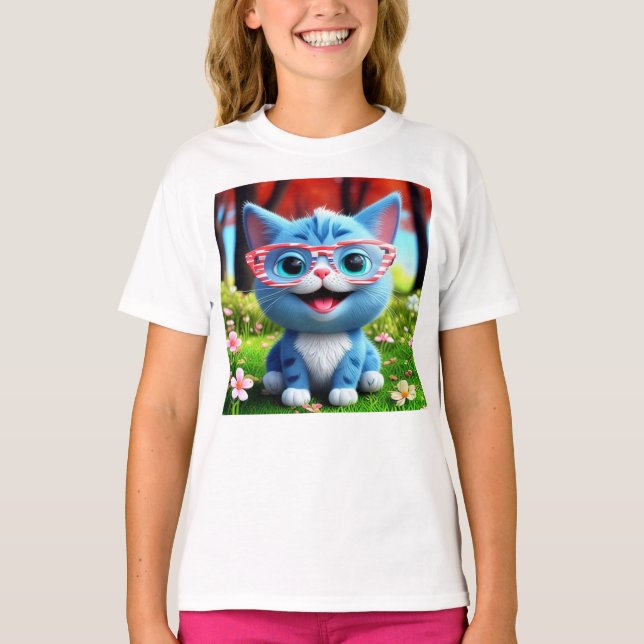 Niedlich Smiling Blue Kitten-55665 T-Shirt (Vorderseite)