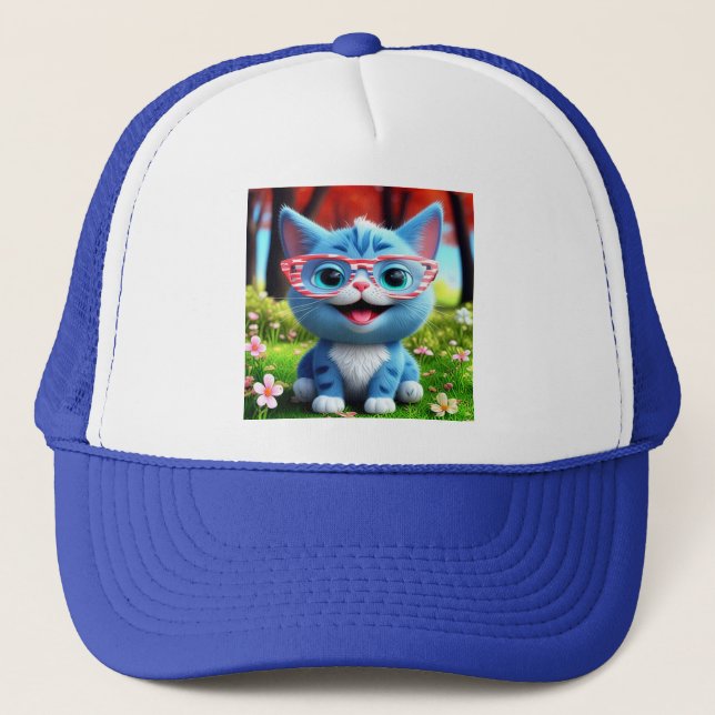 Niedlich Smiling Blue Kitten-55665 Truckerkappe (Vorderseite)