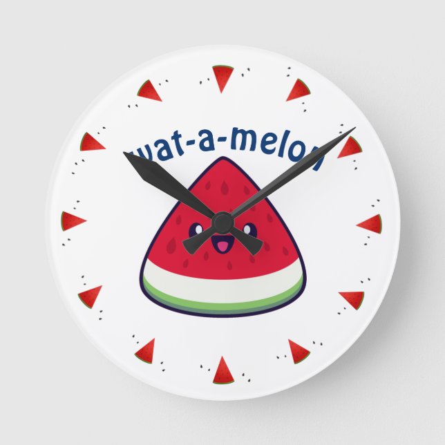 Niedlich Smiling Kawaii Watermelon Runde Wanduhr (Vorderseite)