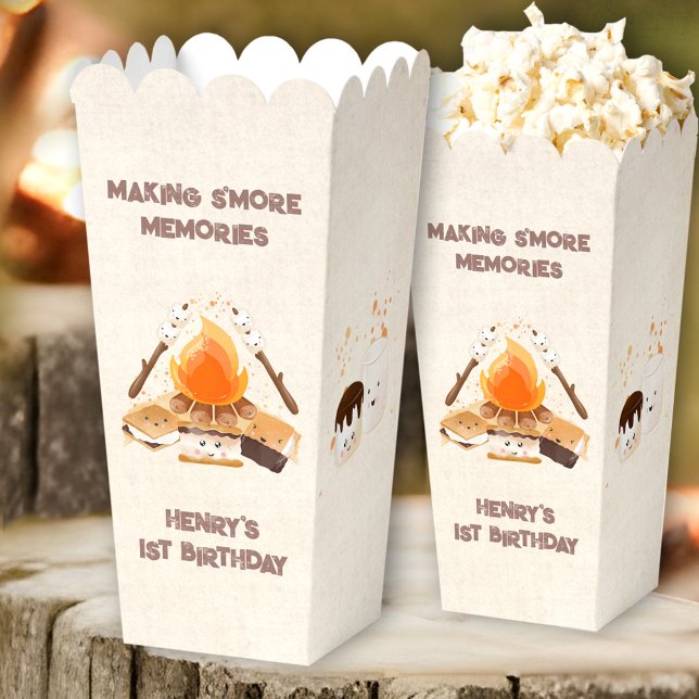Niedlich S'more Campfire 1. Geburtstag Camping Pop Geschenkschachtel (Cute S'more Campfire 1st Birthday Camping Popcorn Favor Boxes)