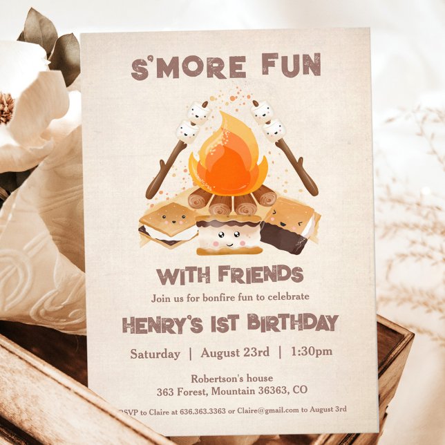 Niedlich S'more Fun Campfire 1. Geburtstag Einladung (Cute S'more Fun Campfire 1st Birthday Invitation)