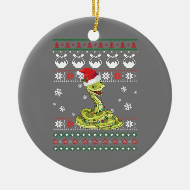Niedlich Snake Ugly Sweater Christmas Light Pajama Keramik Ornament (Vorne)