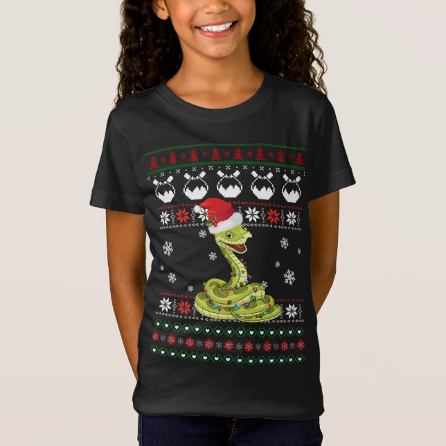 Niedlich Snake Ugly Sweater Christmas Light Pajama T-Shirt (Vorderseite)