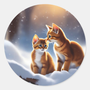 Niedlich Snow Abyssinian Runder Aufkleber