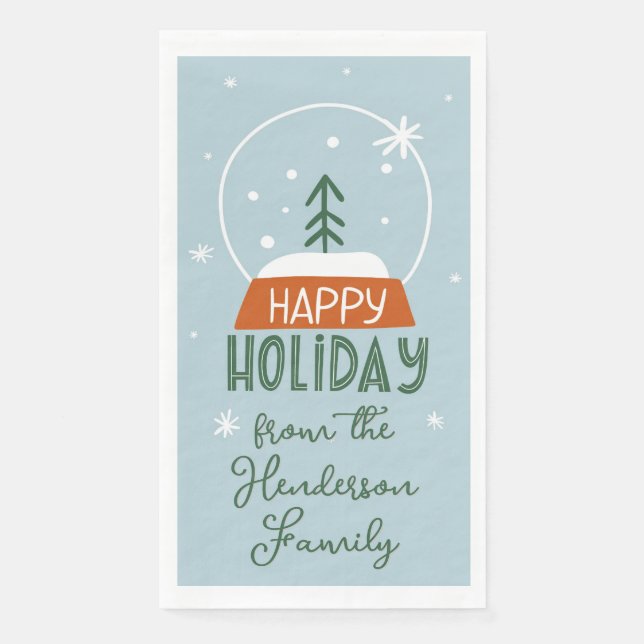 Niedlich Snow Globe Happy Holiday Light Blue Serviette (Vorderseite)
