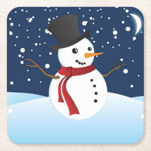 Niedlich Snow Man Rechteckiger Pappuntersetzer