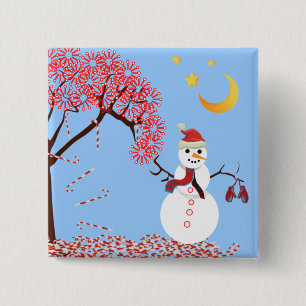 Niedlich Snowman Candy Cane Tree Magnet Button