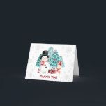 Niedlich Snowman Christmas Geburtstagsparty Dankeskarte<br><div class="desc">Niedliche Weihnachts-Geburtstagsparty Dankeschön-Card mit einem niedlichen Schneemann,  Hasen und Weihnachtsbaum in einem schneebedeckten Wald für die Geburtstage der Kinder rund um Weihnachten. Man kann es leicht personalisieren.</div>