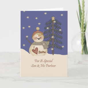 Niedlich Snowman Christmas Son & Partner Feiertagskarte