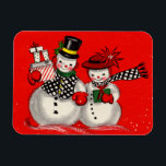 Niedlich Snowman Couple Magnet<br><div class="desc">Überraschen Sie sich oder einen Freund mit einem charmanten Vintagen Schneemanagneten.</div>