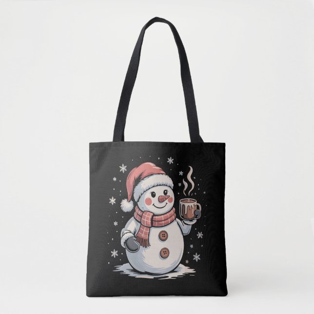 Niedlich Snowman Drink Kaffee Winter Snowflake Wei (Vorderseite)