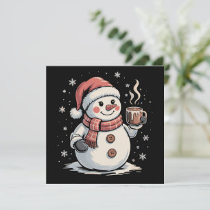 Niedlich Snowman Drink Kaffee Winter Snowflake Wei Feiertagskarte