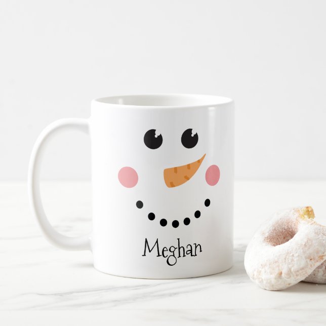 Niedlich Snowman Face - individuelle Name Kaffeetasse (Mit Donut)