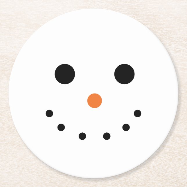 Niedlich Snowman Face Runder Pappuntersetzer (Vorderseite)