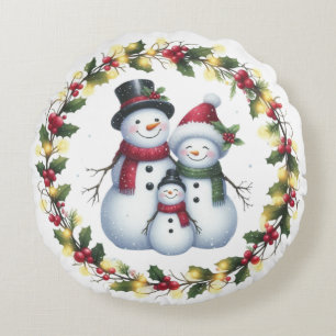 Niedlich Snowman-Familienweihnachtskissen Rundes Kissen