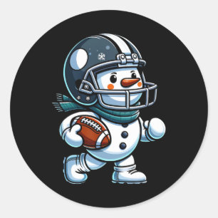 Niedlich Snowman Football Player Football Christma Runder Aufkleber