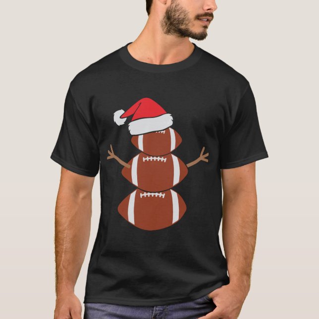 Niedlich Snowman Football Rugby Funny Christmas T-Shirt (Vorderseite)