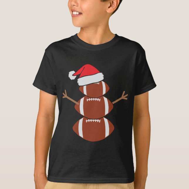 Niedlich Snowman Football Rugby Funny Christmas T-Shirt (Vorderseite)