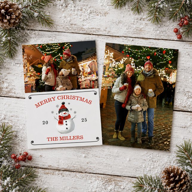 Niedlich Snowman Foto Weihnachtskarte Einladung (Cute Snowman Family Photo Christmas Card)