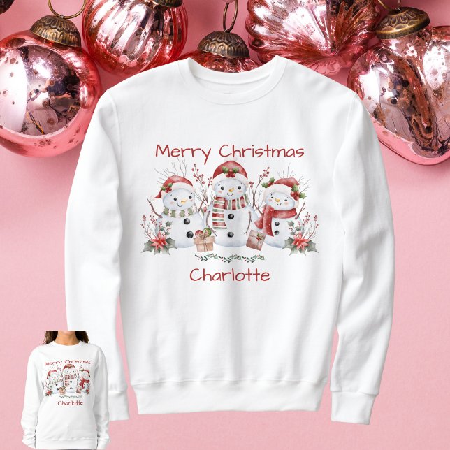 Niedlich Snowman Frohe Weihnachts-Shirt mit Namen Sweatshirt (Cute Snowman Merry Christmas Shirt with Name)