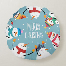 Niedlich Snowman Frohe Weihnachtsfeiertage Rundes Kissen