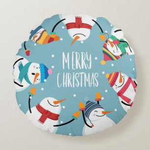 Niedlich Snowman Frohe Weihnachtsfeiertage Rundes Kissen