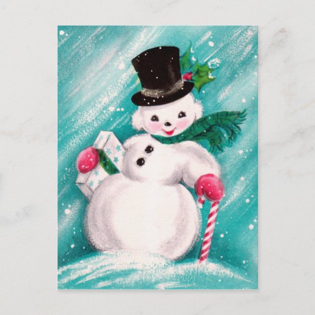 Niedlich Snowman Girl Postkarte (Vorderseite)