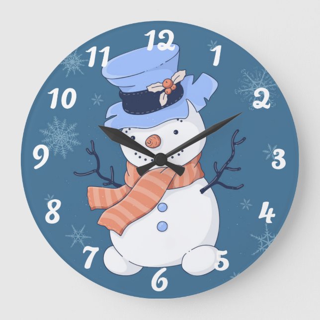 Niedlich Snowman Große Wanduhr (Vorderseite)