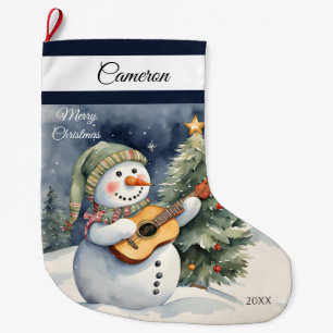Niedlich Snowman Guitar Großer Weihnachtsstrumpf