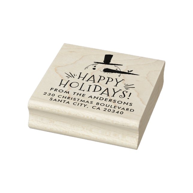 Niedlich Snowman Happy Holidays Name & Rücksendead Gummistempel (Stempel)