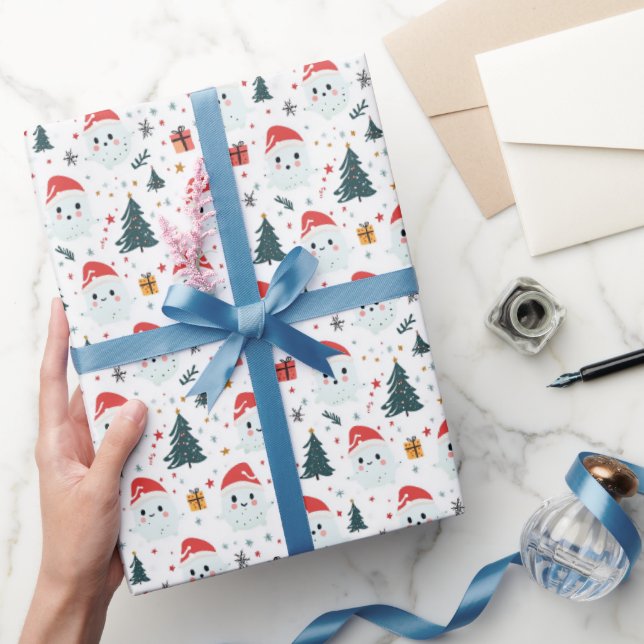 Niedlich Snowman I Weihnachtsbaum Weiß Geschenkpapier (Schenken)