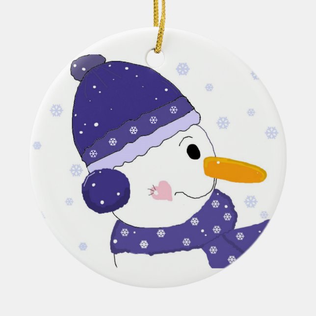 Niedlich Snowman in Blue Hat und Scarf Keramikornament (Vorne)