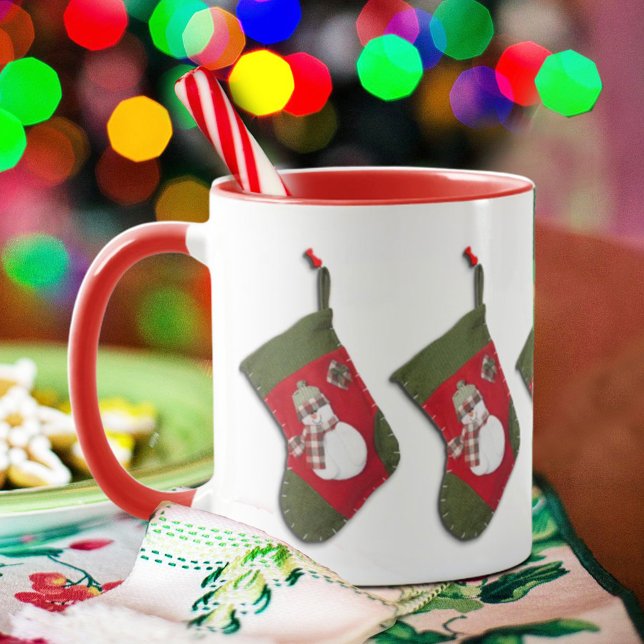 Niedlich Snowman Kariert Scarf Weihnachten Strümpf Tasse (Von Creator hochgeladen)