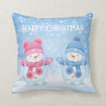 Niedlich Snowman Merry Christmas Throw Kissen<br><div class="desc">Dieses wunderschöne Weihnachtskissen wurde mit niedlichem Schneemann auf Schneeflocke-Hintergrund entworfen. Sie können den Text personalisieren,  indem Sie auf "PERSONALISIEREN" klicken. Vielen Dank für Ihren Besuch in meinem Shop und ich hoffe,  Sie werden TheCreativeMill Design genießen.</div>