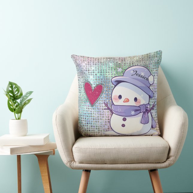 Niedlich Snowman Pastel Pattern Herz Kissen (Stuhl )
