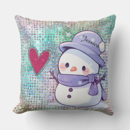 Niedlich Snowman Pastel Pattern Herz Kissen