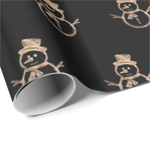Niedlich Snowman Pattern Schwarz und Gold Weihnach Geschenkpapier