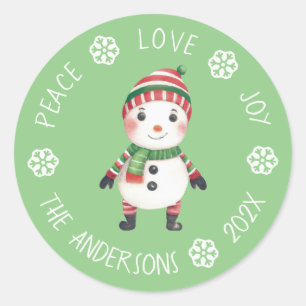 Niedlich Snowman Peace Liebe Joy Snowflake Weihnac Runder Aufkleber